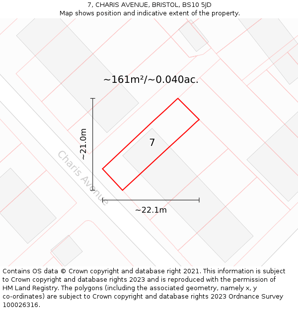 7, CHARIS AVENUE, BRISTOL, BS10 5JD: Plot and title map