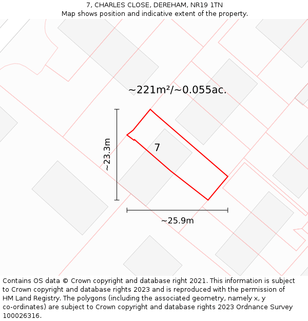 7, CHARLES CLOSE, DEREHAM, NR19 1TN: Plot and title map