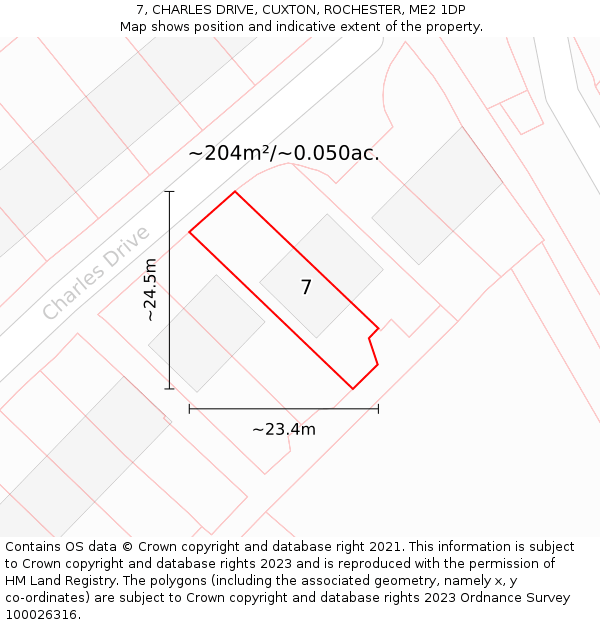 7, CHARLES DRIVE, CUXTON, ROCHESTER, ME2 1DP: Plot and title map
