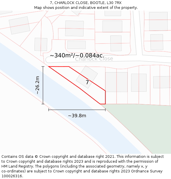 7, CHARLOCK CLOSE, BOOTLE, L30 7RX: Plot and title map