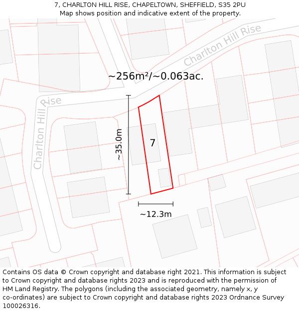 7, CHARLTON HILL RISE, CHAPELTOWN, SHEFFIELD, S35 2PU: Plot and title map