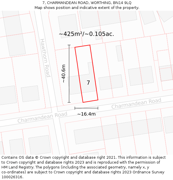 7, CHARMANDEAN ROAD, WORTHING, BN14 9LQ: Plot and title map