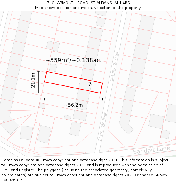 7, CHARMOUTH ROAD, ST ALBANS, AL1 4RS: Plot and title map