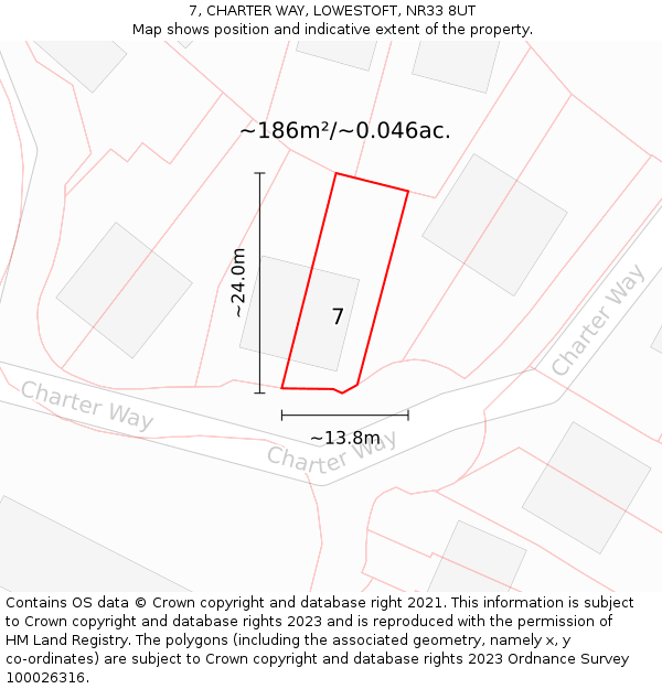 7, CHARTER WAY, LOWESTOFT, NR33 8UT: Plot and title map
