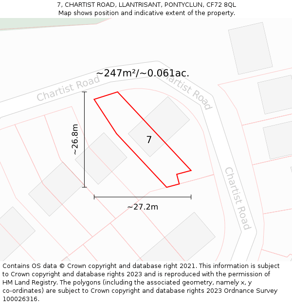 7, CHARTIST ROAD, LLANTRISANT, PONTYCLUN, CF72 8QL: Plot and title map