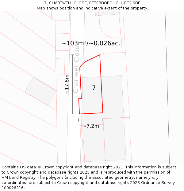 7, CHARTWELL CLOSE, PETERBOROUGH, PE2 9BE: Plot and title map