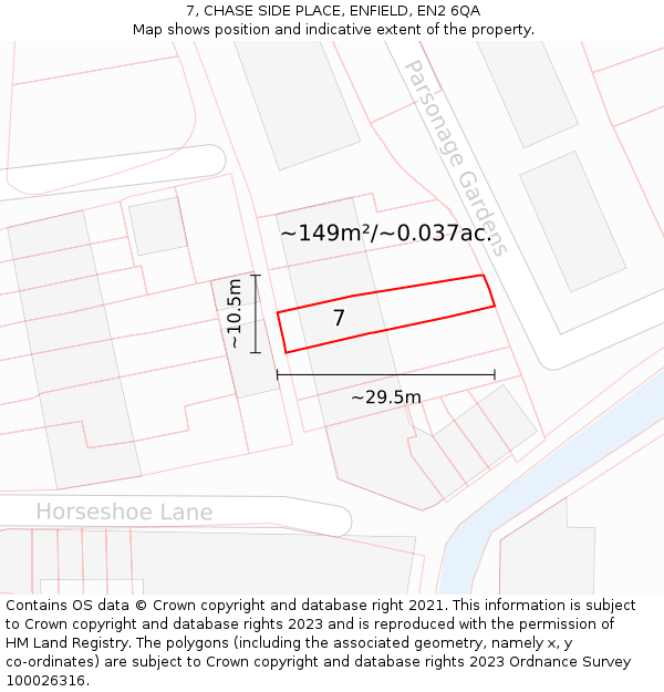 7, CHASE SIDE PLACE, ENFIELD, EN2 6QA: Plot and title map