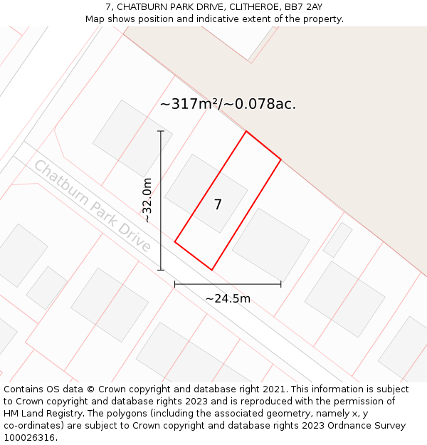 7, CHATBURN PARK DRIVE, CLITHEROE, BB7 2AY: Plot and title map