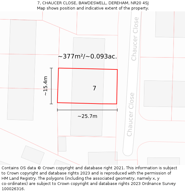 7, CHAUCER CLOSE, BAWDESWELL, DEREHAM, NR20 4SJ: Plot and title map