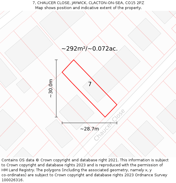 7, CHAUCER CLOSE, JAYWICK, CLACTON-ON-SEA, CO15 2PZ: Plot and title map