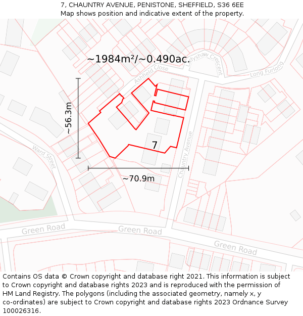 7, CHAUNTRY AVENUE, PENISTONE, SHEFFIELD, S36 6EE: Plot and title map