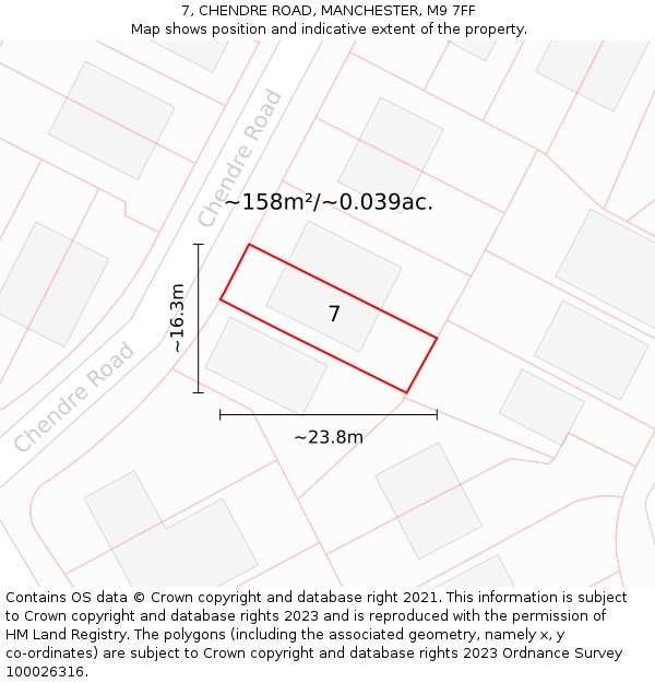 7, CHENDRE ROAD, MANCHESTER, M9 7FF: Plot and title map