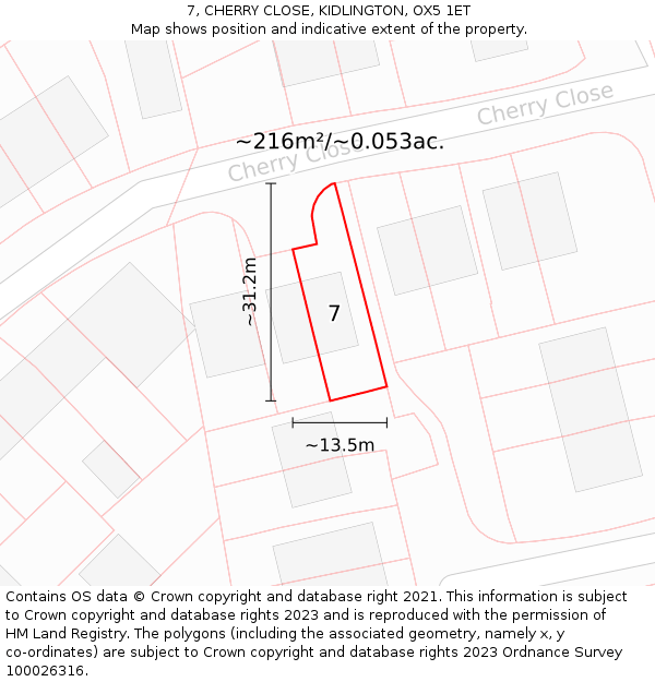 7, CHERRY CLOSE, KIDLINGTON, OX5 1ET: Plot and title map