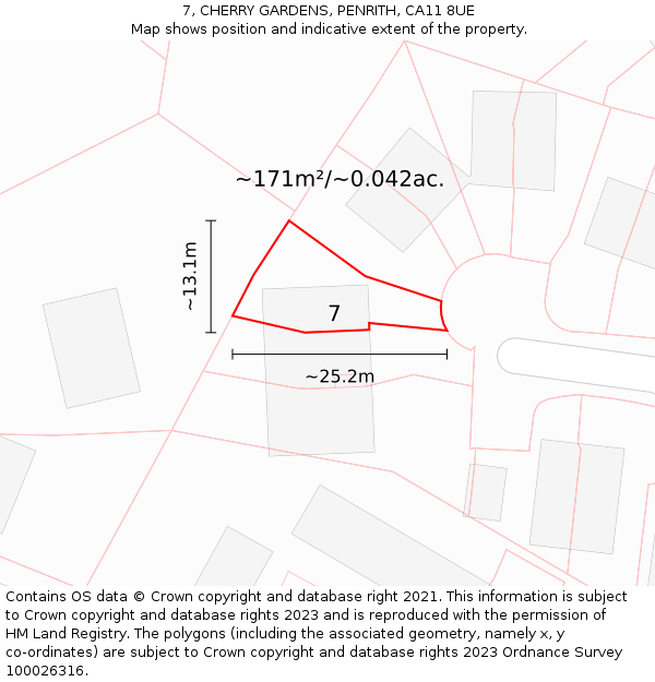 7, CHERRY GARDENS, PENRITH, CA11 8UE: Plot and title map