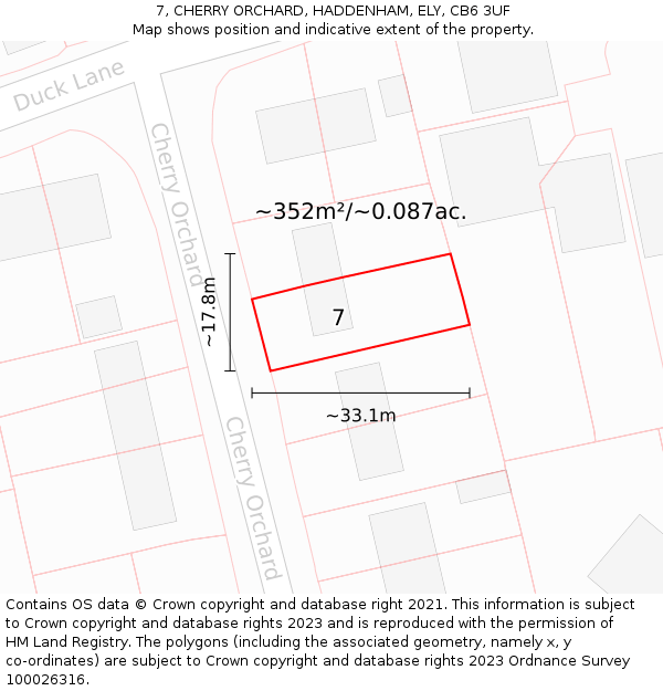 7, CHERRY ORCHARD, HADDENHAM, ELY, CB6 3UF: Plot and title map