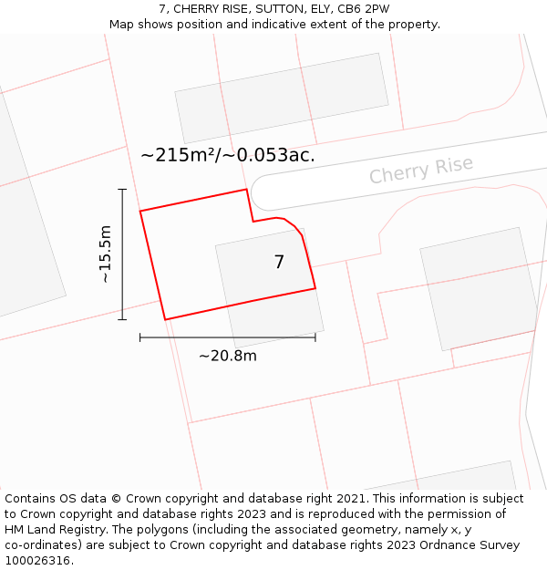 7, CHERRY RISE, SUTTON, ELY, CB6 2PW: Plot and title map