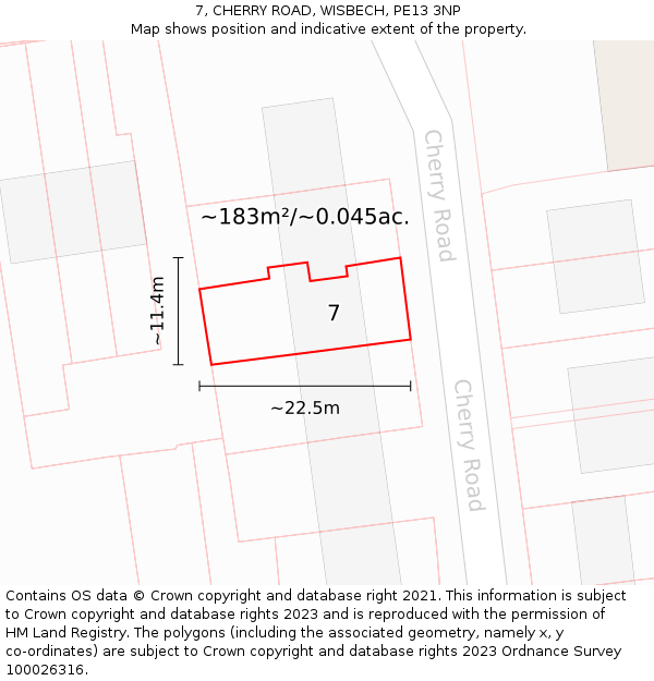 7, CHERRY ROAD, WISBECH, PE13 3NP: Plot and title map