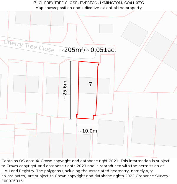 7, CHERRY TREE CLOSE, EVERTON, LYMINGTON, SO41 0ZG: Plot and title map