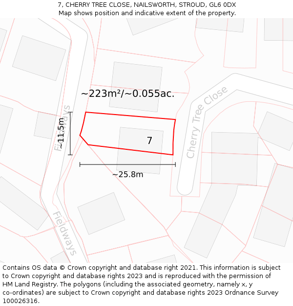 7, CHERRY TREE CLOSE, NAILSWORTH, STROUD, GL6 0DX: Plot and title map