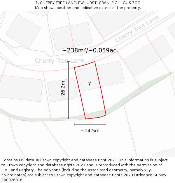 7, CHERRY TREE LANE, EWHURST, CRANLEIGH, GU6 7GG: Plot and title map