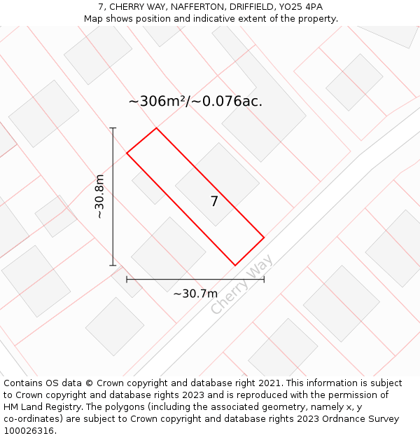 7, CHERRY WAY, NAFFERTON, DRIFFIELD, YO25 4PA: Plot and title map