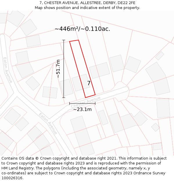 7, CHESTER AVENUE, ALLESTREE, DERBY, DE22 2FE: Plot and title map
