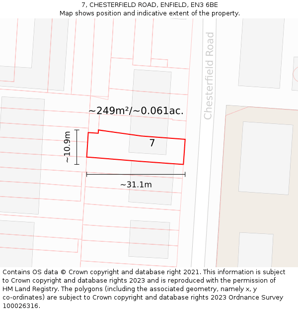 7, CHESTERFIELD ROAD, ENFIELD, EN3 6BE: Plot and title map
