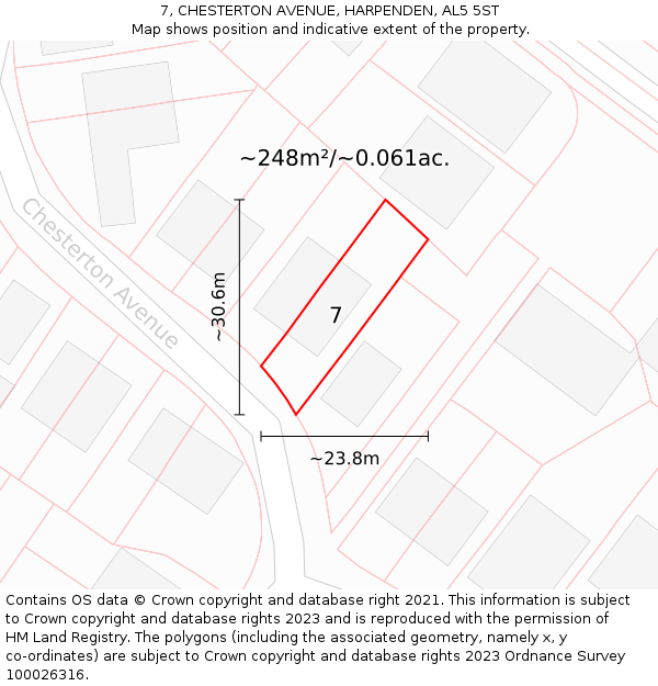 7, CHESTERTON AVENUE, HARPENDEN, AL5 5ST: Plot and title map