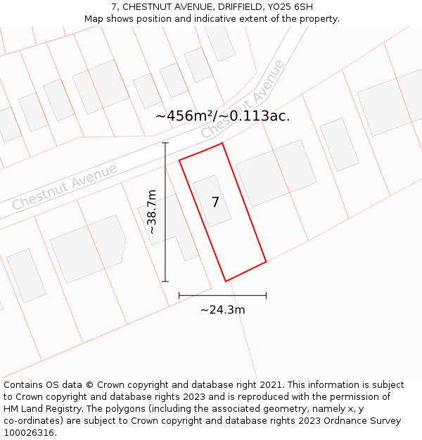 7, CHESTNUT AVENUE, DRIFFIELD, YO25 6SH: Plot and title map