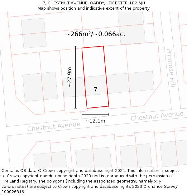 7, CHESTNUT AVENUE, OADBY, LEICESTER, LE2 5JH: Plot and title map