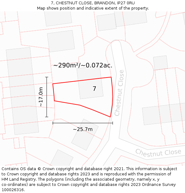 7, CHESTNUT CLOSE, BRANDON, IP27 0RU: Plot and title map