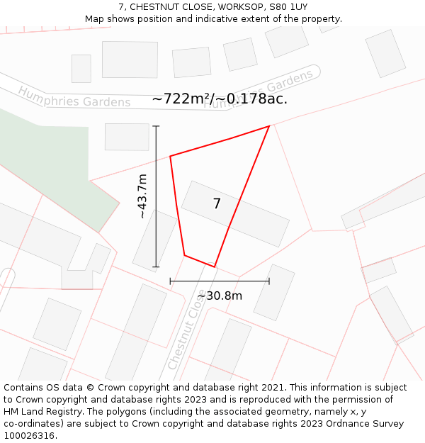 7, CHESTNUT CLOSE, WORKSOP, S80 1UY: Plot and title map