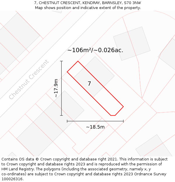 7, CHESTNUT CRESCENT, KENDRAY, BARNSLEY, S70 3NW: Plot and title map
