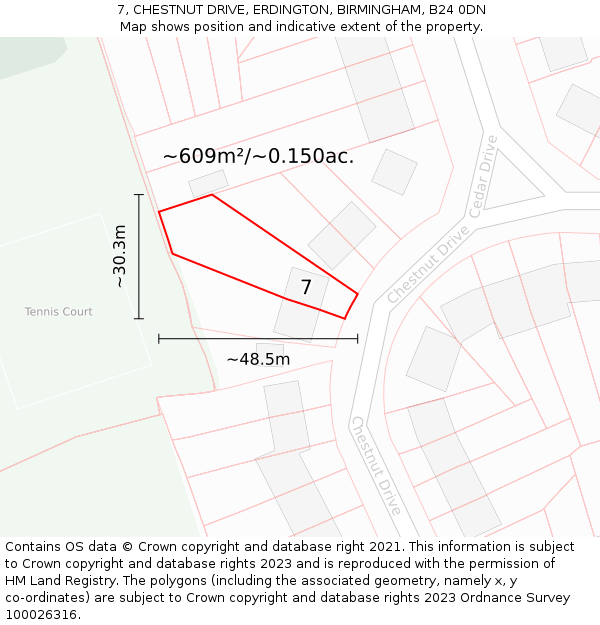 7, CHESTNUT DRIVE, ERDINGTON, BIRMINGHAM, B24 0DN: Plot and title map