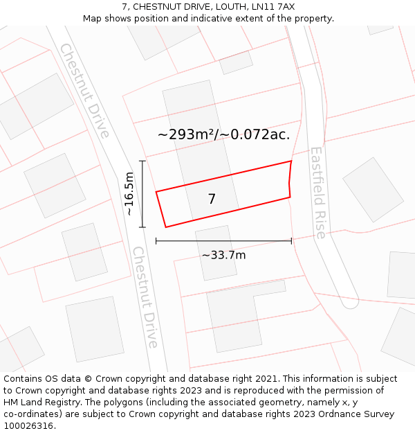 7, CHESTNUT DRIVE, LOUTH, LN11 7AX: Plot and title map
