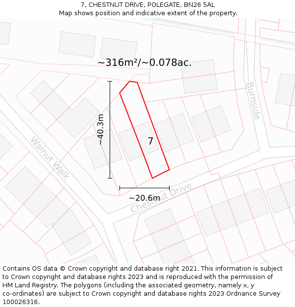 7, CHESTNUT DRIVE, POLEGATE, BN26 5AL: Plot and title map