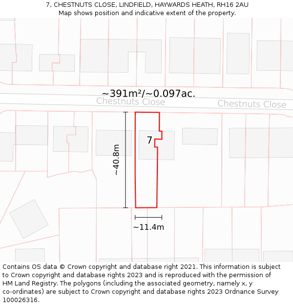 7, CHESTNUTS CLOSE, LINDFIELD, HAYWARDS HEATH, RH16 2AU: Plot and title map