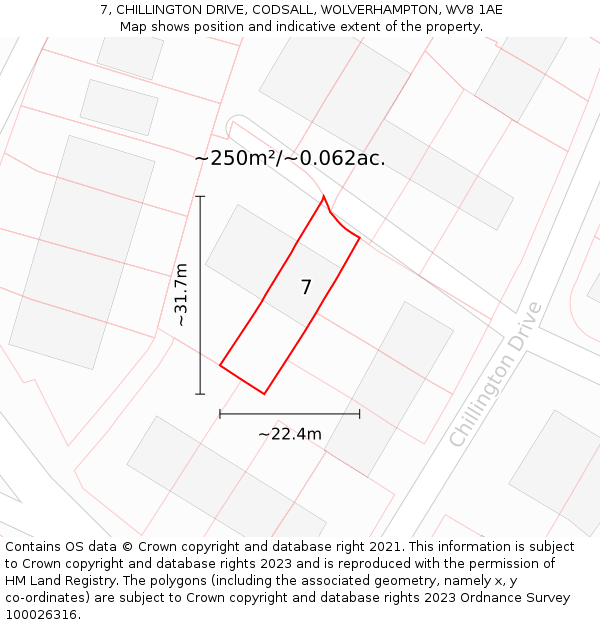 7, CHILLINGTON DRIVE, CODSALL, WOLVERHAMPTON, WV8 1AE: Plot and title map