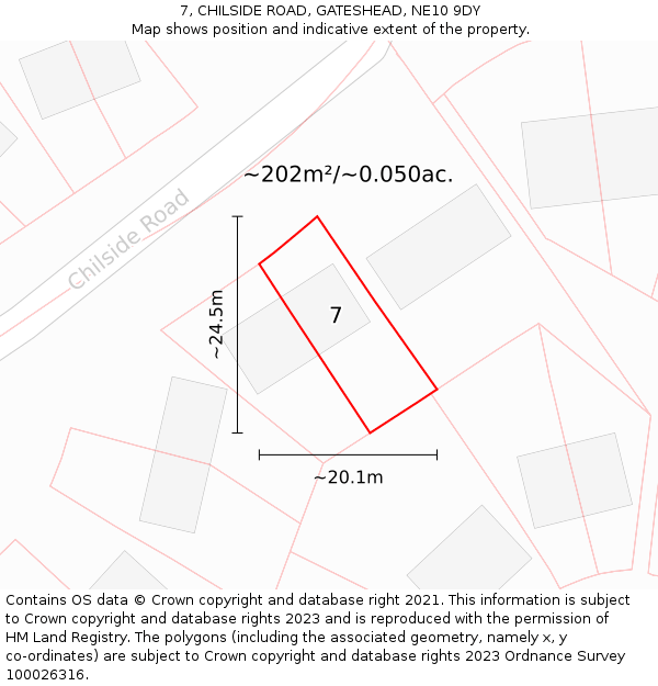 7, CHILSIDE ROAD, GATESHEAD, NE10 9DY: Plot and title map