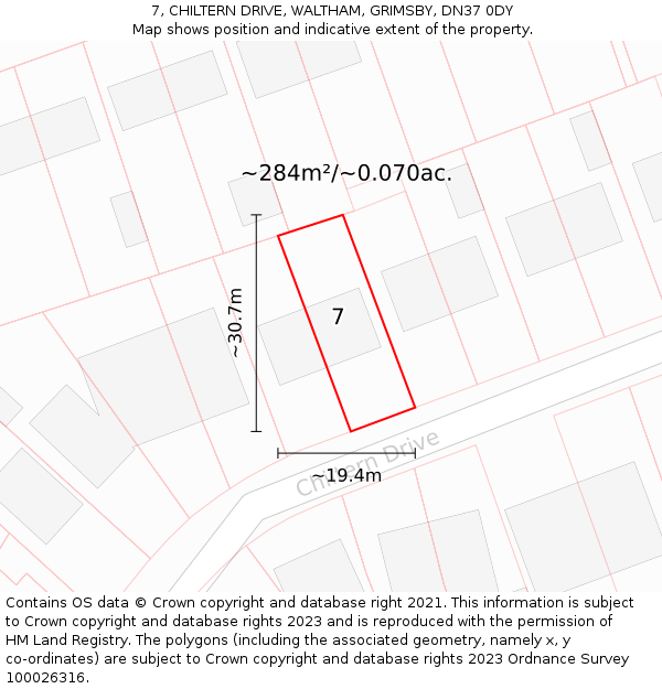 7, CHILTERN DRIVE, WALTHAM, GRIMSBY, DN37 0DY: Plot and title map