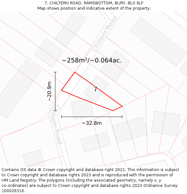 7, CHILTERN ROAD, RAMSBOTTOM, BURY, BL0 9LF: Plot and title map