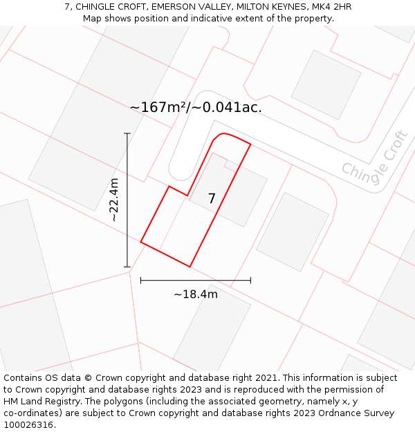 7, CHINGLE CROFT, EMERSON VALLEY, MILTON KEYNES, MK4 2HR: Plot and title map