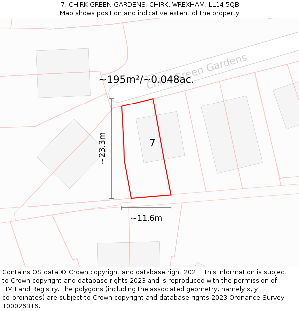 7, CHIRK GREEN GARDENS, CHIRK, WREXHAM, LL14 5QB: Plot and title map