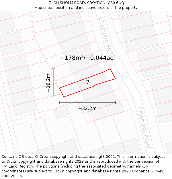 7, CHISHOLM ROAD, CROYDON, CR0 6UQ: Plot and title map