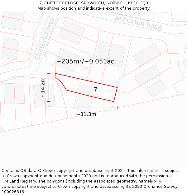 7, CHITTOCK CLOSE, SPIXWORTH, NORWICH, NR10 3QR: Plot and title map