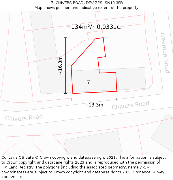 7, CHIVERS ROAD, DEVIZES, SN10 3FB: Plot and title map