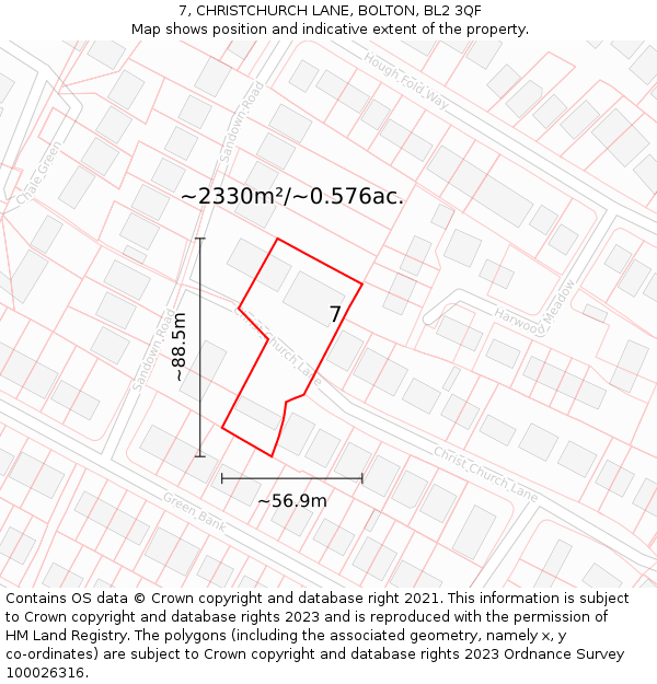 7, CHRISTCHURCH LANE, BOLTON, BL2 3QF: Plot and title map