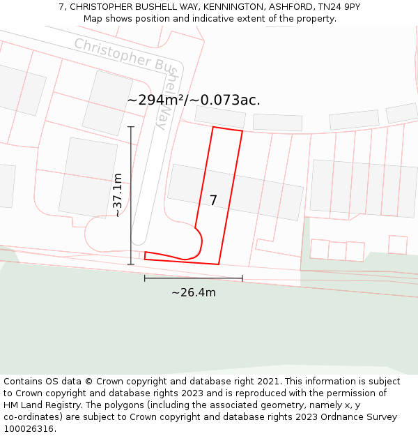 7, CHRISTOPHER BUSHELL WAY, KENNINGTON, ASHFORD, TN24 9PY: Plot and title map