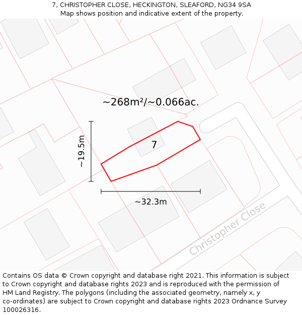 7, CHRISTOPHER CLOSE, HECKINGTON, SLEAFORD, NG34 9SA: Plot and title map