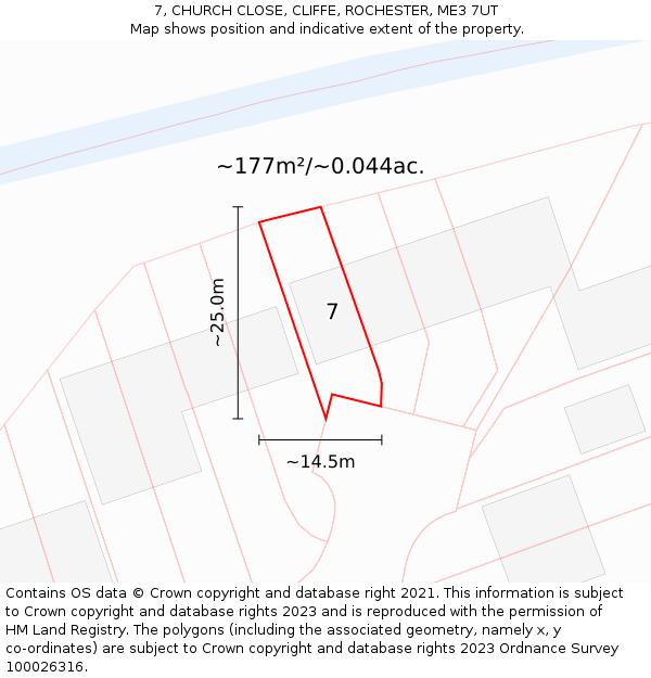 7, CHURCH CLOSE, CLIFFE, ROCHESTER, ME3 7UT: Plot and title map